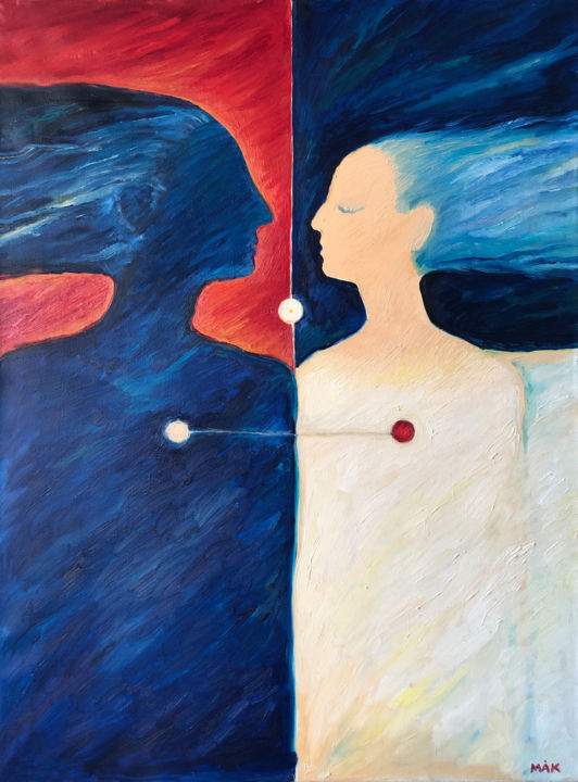 「Two. One - red & bl…」というタイトルの絵画 Irina Makarovaによって, オリジナルのアートワーク, オイル