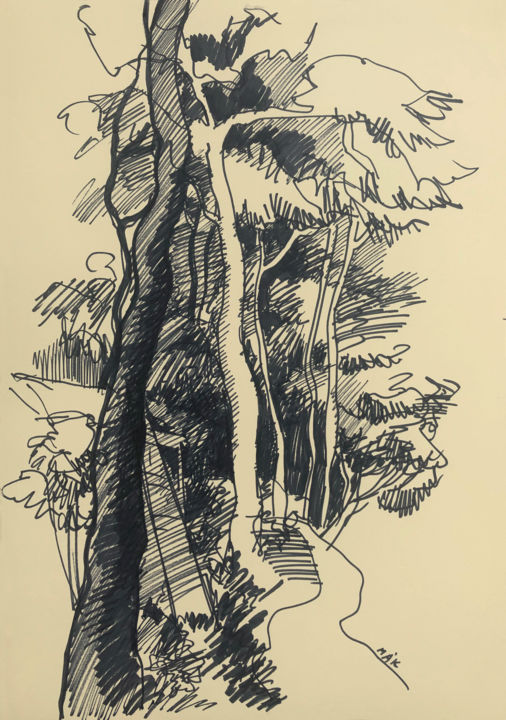 Disegno intitolato "Landscape 9 (A Path…" da Irina Makarova, Opera d'arte originale, Pennarello