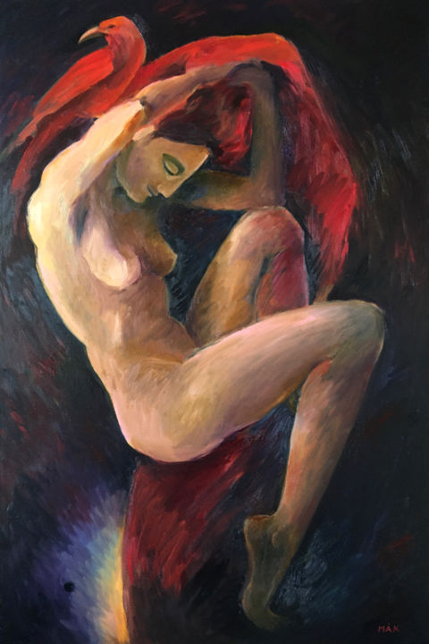Painting titled "THE ONE WHO HIDES -…" by Irina Makarova, Original Artwork, Oil