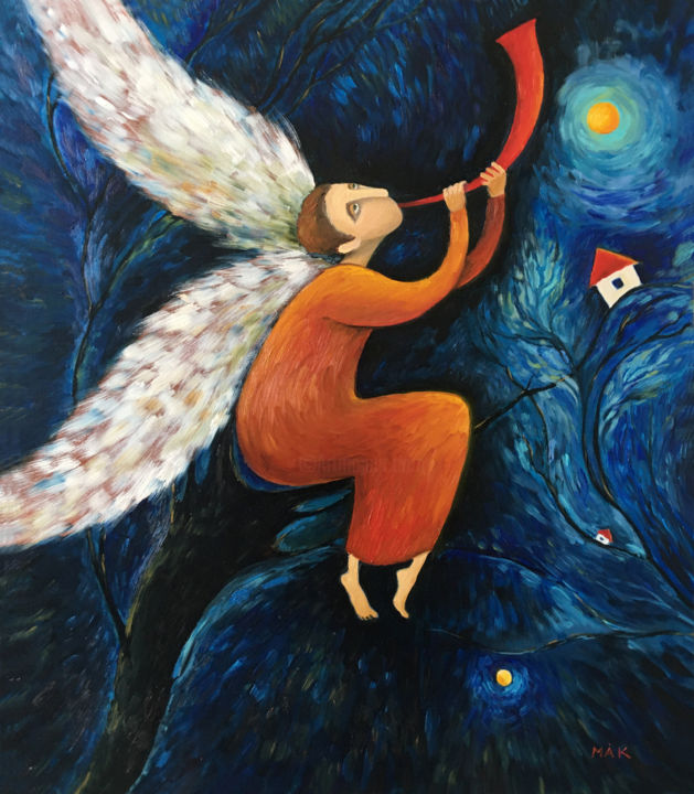 Painting titled "ANGEL - big oil pai…" by Irene Makarova, Original Art, Oil