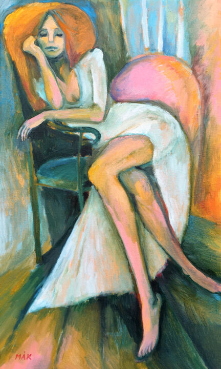 Картина под названием "LADY IN WHITE - por…" - Irina Makarova, Подлинное произведение искусства, Масло