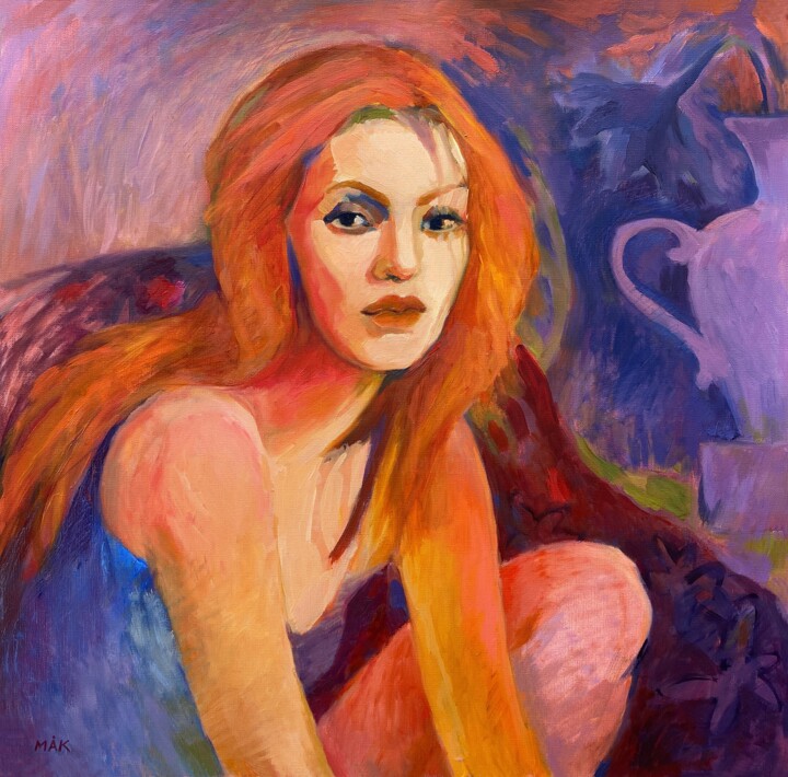 Painting titled "WOMAN'S PORTRAIT -…" by Irina Makarova, Original Artwork, Oil