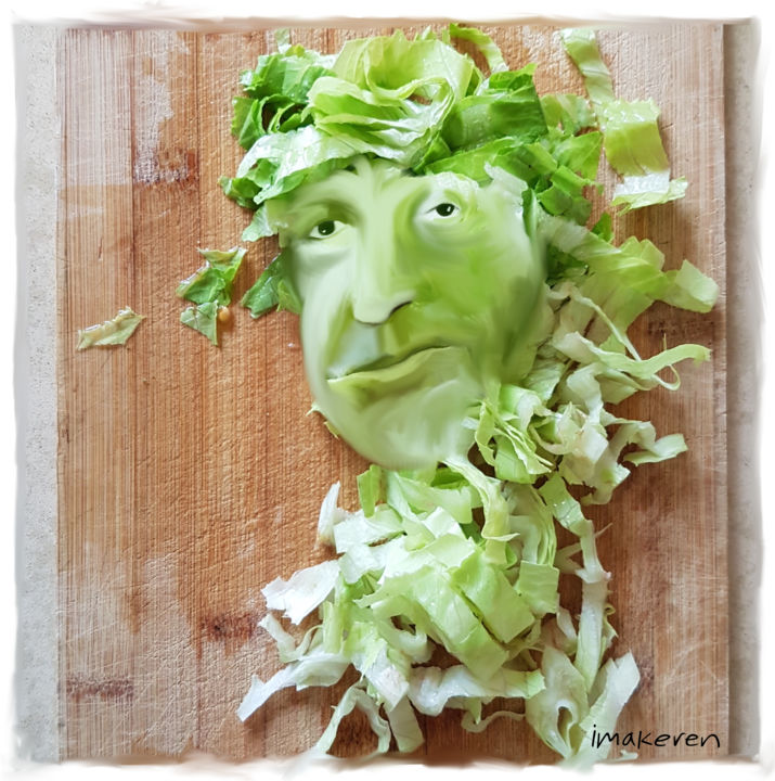 Цифровое искусство под названием "Face in Lettuce" - Imakeren, Подлинное произведение искусства, Цифровая живопись