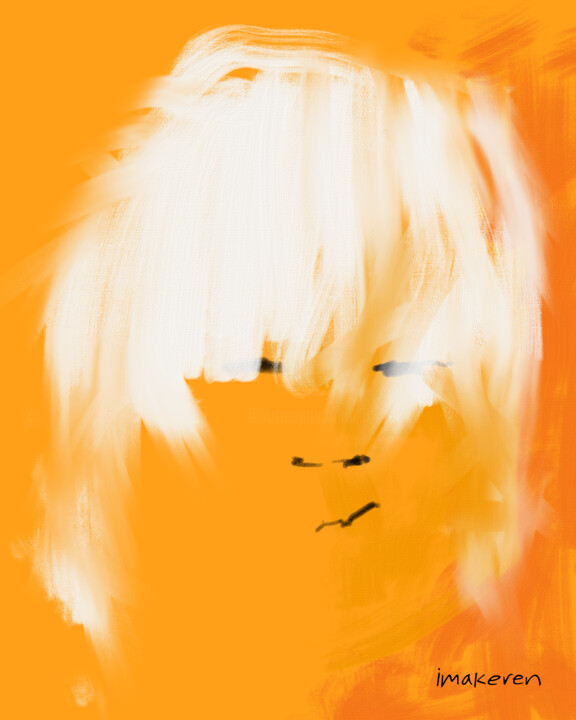 Digital Arts titled "White hair Orange f…" by Imakeren, Original Artwork, Digital Painting