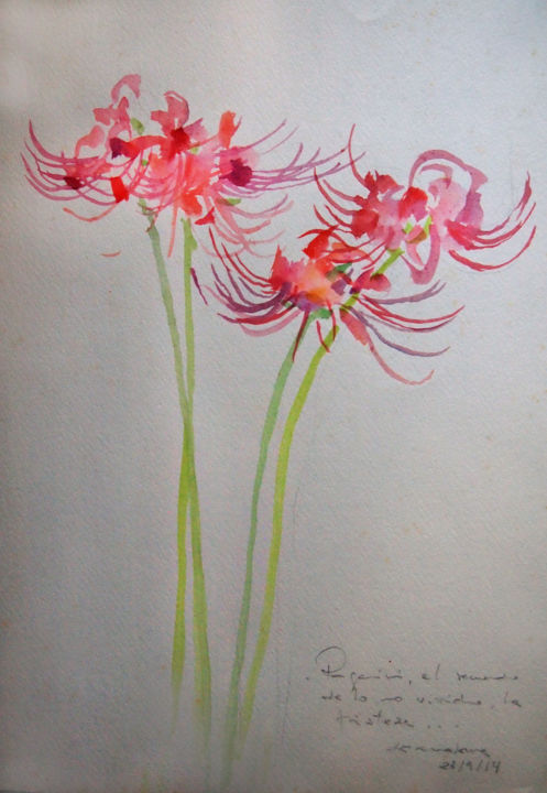 Painting titled "HIGANBANA" by Iñaki Arbulo, Original Art, Watercolor