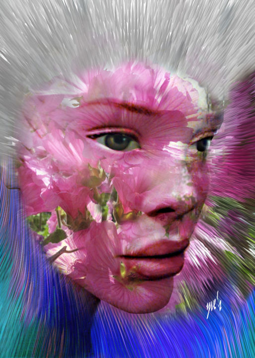Digital Arts titled "Femme fleur" by Yve'S, Original Artwork, 2D Digital Work