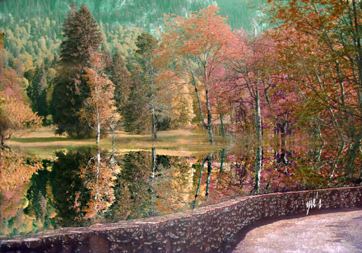 Arte digitale intitolato "Forêt d'automne" da Yve'S, Opera d'arte originale, Lavoro digitale 2D