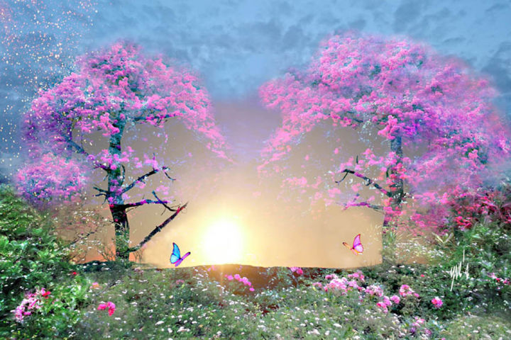 Arts numériques intitulée "Le jardin fleuri" par Yve'S, Œuvre d'art originale, Travail numérique 2D