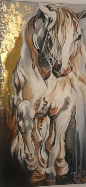 Painting titled "Cheval sauvage" by Imen Karra, Original Artwork, Oil
