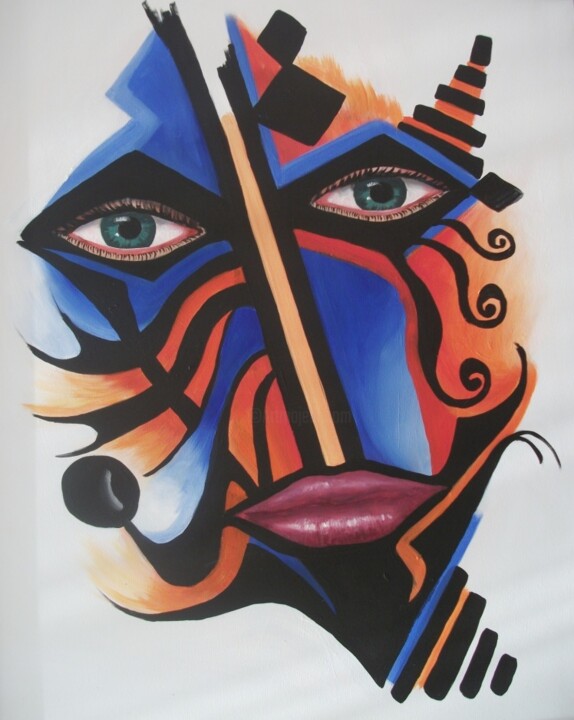 Schilderij getiteld "Masque 3" door Imene Mebarki, Origineel Kunstwerk, Olie