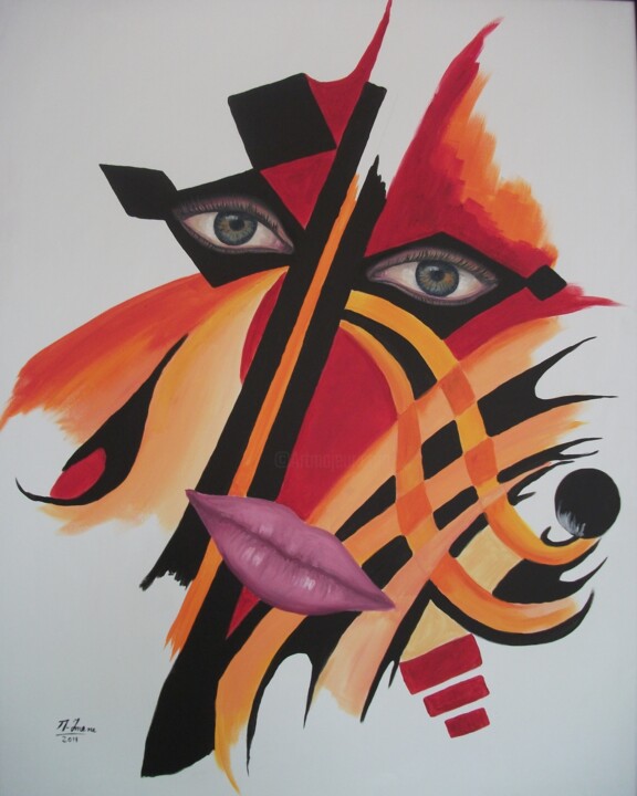Schilderij getiteld "Masque 1" door Imene Mebarki, Origineel Kunstwerk, Olie