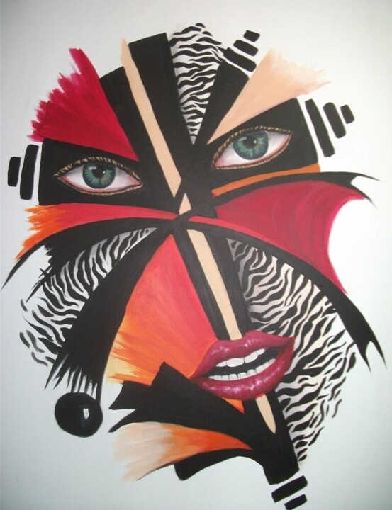 Schilderij getiteld "Masque sauvage" door Imene Mebarki, Origineel Kunstwerk, Olie