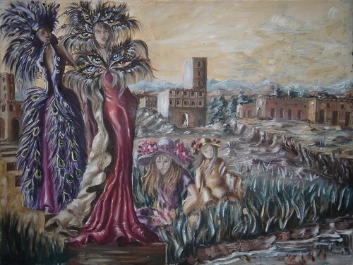 Peinture intitulée "Les quatre  saisons" par Imene Mebarki, Œuvre d'art originale, Huile