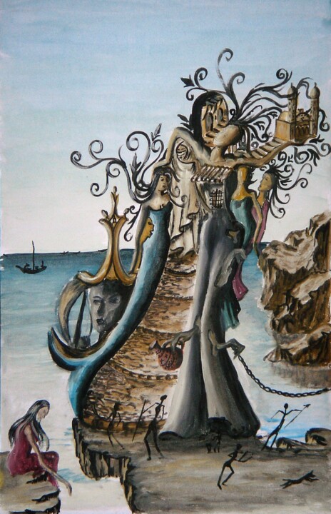 Painting titled "Patrimoine marin" by Imene Mebarki, Original Artwork, Oil