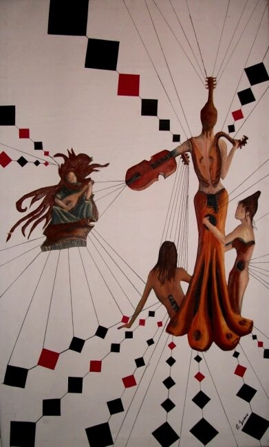 Peinture intitulée "La musique dans la…" par Imene Mebarki, Œuvre d'art originale, Huile