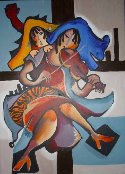Painting titled "Musique" by Imene Mebarki, Original Artwork, Oil