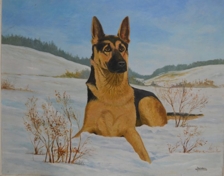 Painting titled "Le chien loup dans…" by Jacques Jourdan, Original Artwork, Watercolor