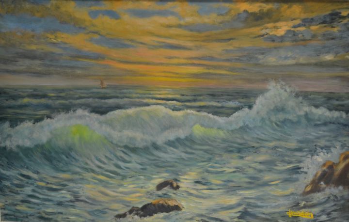 Peinture intitulée "Le coucher de solei…" par Jacques Jourdan, Œuvre d'art originale, Aquarelle