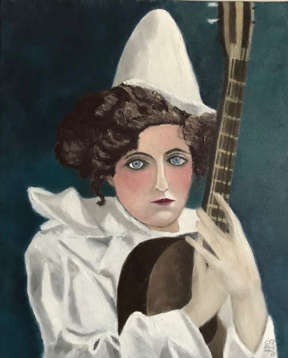 Painting titled "La musicienne" by Annie La Barbouille, Original Artwork, Oil Mounted on Wood Stretcher frame