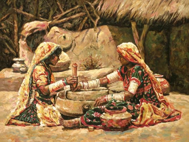 Painting titled "Hand-Mill" by Imran Zaib, Original Artwork