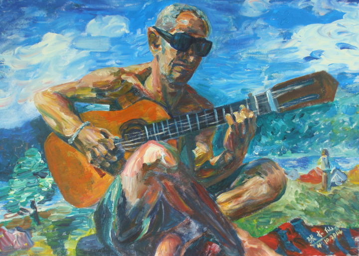 Painting titled "guitariste" by Muxian Declerck, Original Artwork, Oil