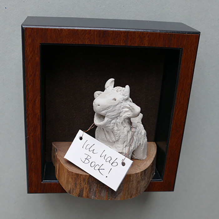 Sculpture titled "Ich hab Bock!" by Ina Wilken, Original Artwork, Clay