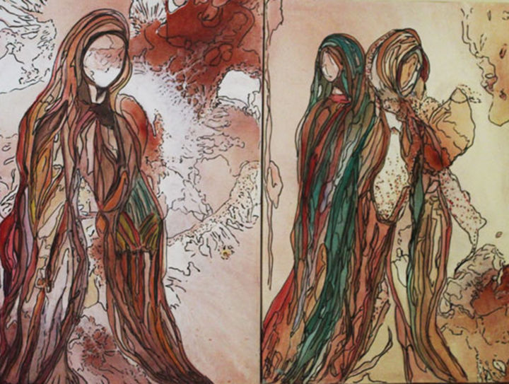 Картина под названием "Bedouins" - Inaam Obaidi Onsi, Подлинное произведение искусства, Акрил