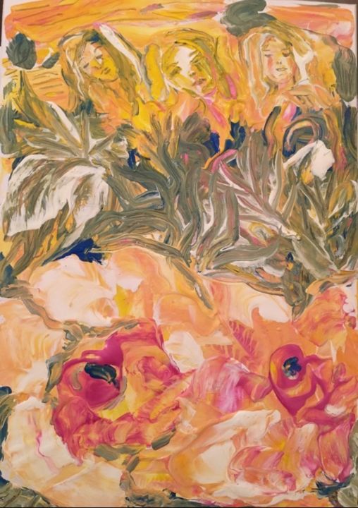 Peinture intitulée "Women and flowers" par Inaam Obaidi Onsi, Œuvre d'art originale