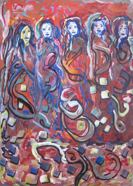 Painting titled "Bloodline" by Inaam Obaidi Onsi, Original Artwork, Acrylic