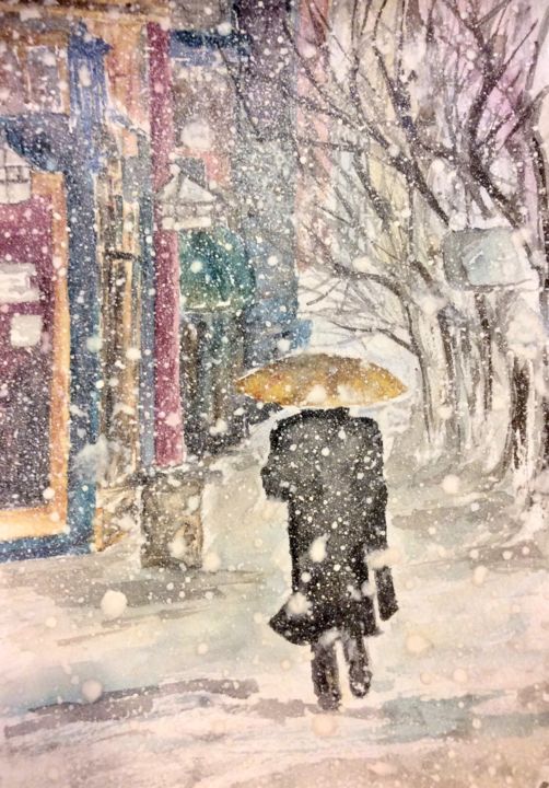 Pittura intitolato "Winter strenger" da Irina Nururdinova, Opera d'arte originale, Acquarello
