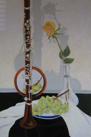 Pintura intitulada "Clarinet and Grapes" por Inara Cedrins, Obras de arte originais, Óleo