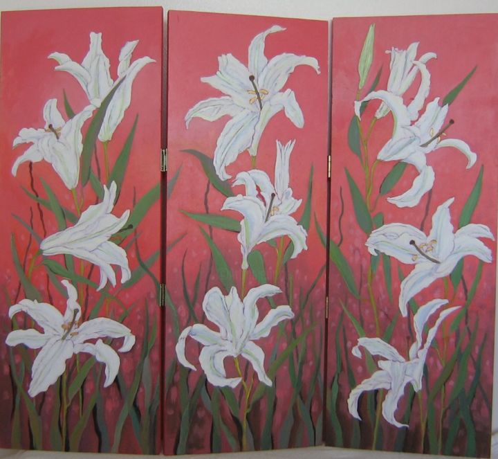 Pintura intitulada "Hot Lilies" por Inara Cedrins, Obras de arte originais, Óleo