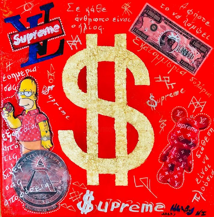 Louis Vuitton Red - Original Collage Painting on Paper