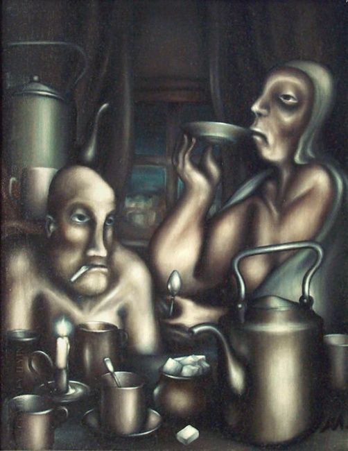 Painting titled "Чаепитие" by Aleksei Ilin, Original Artwork, Other