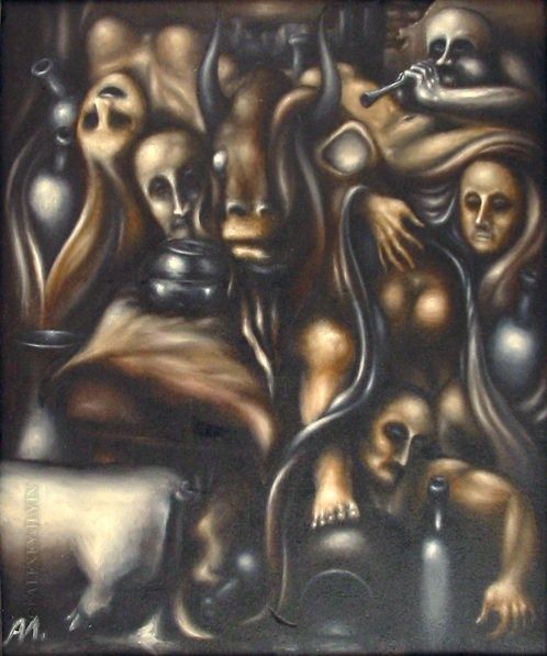 Картина под названием "Полнолуние" - Алексей Ильин, Подлинное произведение искусства, Масло