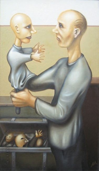 Peinture intitulée "Кукольник с куклой" par Aleksei Ilin, Œuvre d'art originale, Autre