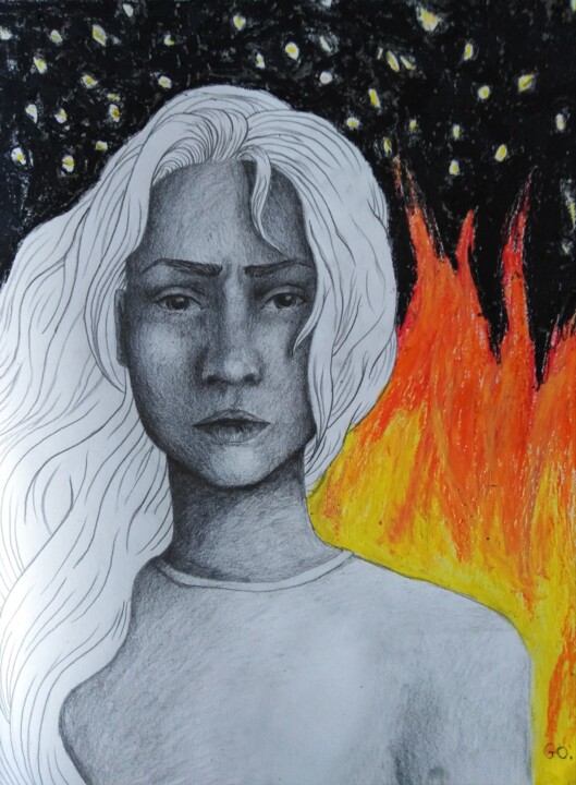 Drawing titled "Burn it down" by Indi'Go, Original Artwork, Pastel