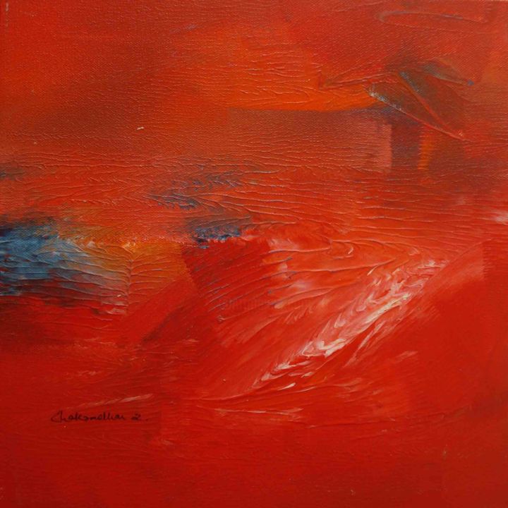 Painting titled "SCARLET RED WAVES" by Indiagenous, Original Artwork, Acrylic