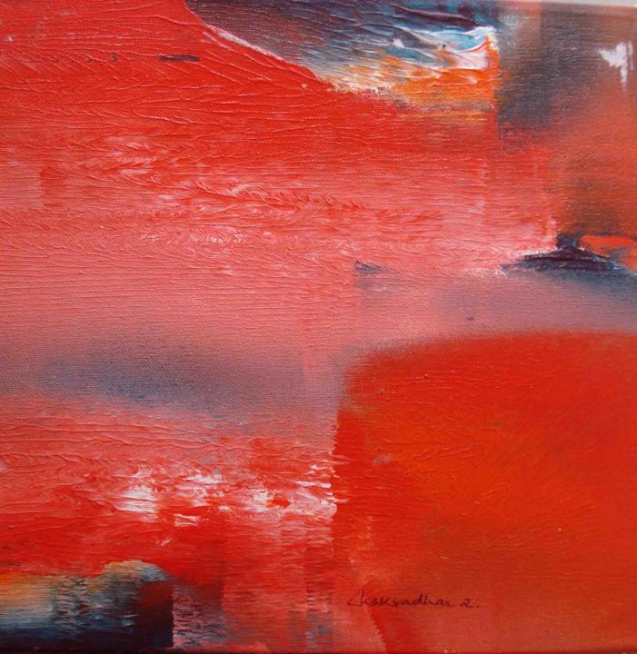 Painting titled "SCARLET RED WAVES P…" by Indiagenous, Original Artwork, Acrylic