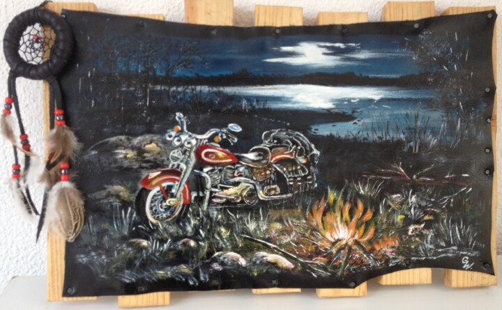 "Sweet night biker-…" başlıklı Tablo Graywolf Rm (Indian Héritage Arts) tarafından, Orijinal sanat, Akrilik Ahşap Sedye çerç…