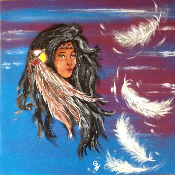 Painting titled "Dream feathers" by Graywolf Rm (Indian Héritage Arts), Original Artwork, Acrylic