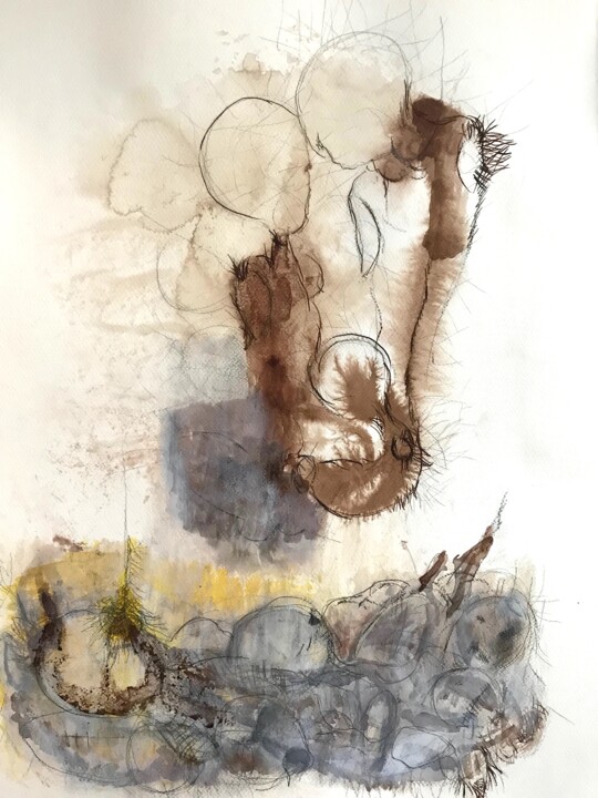 Peinture intitulée "Les âmes amoureuses" par Ines Barquero, Œuvre d'art originale, Encre