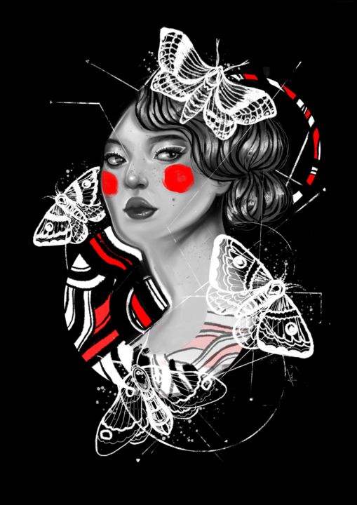 Arts numériques intitulée "Papillon de Nuit" par Inesca, Œuvre d'art originale, Peinture numérique