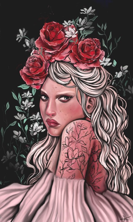 Digital Arts titled "Thorns and Roses" by Inesca, Original Artwork, Digital Painting