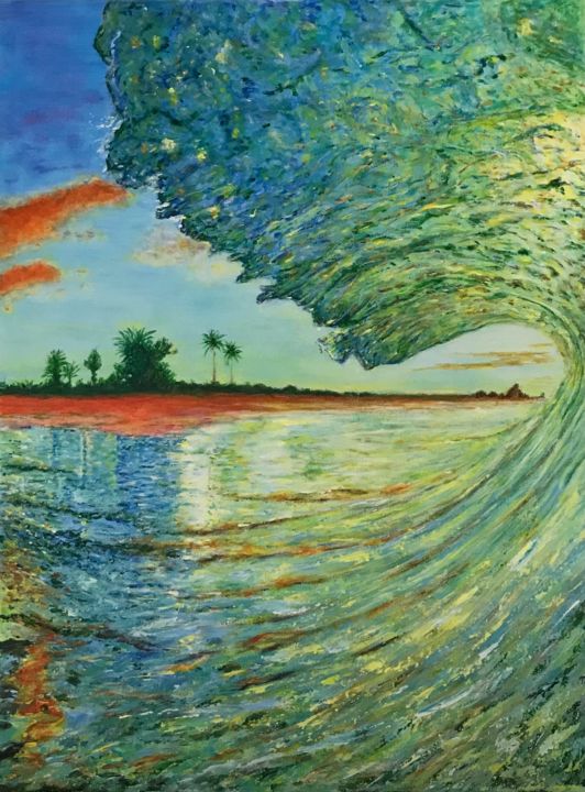 Painting titled "Riding the Sun" by Inés & Ciro Nature Paintings, Original Artwork, Acrylic