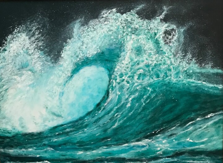 Painting titled "Midnight blue wave" by Inés & Ciro Nature Paintings, Original Artwork, Acrylic