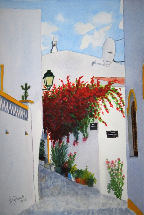 Painting titled "Um recanto de Alcou…" by Inês Dourado, Original Artwork, Watercolor