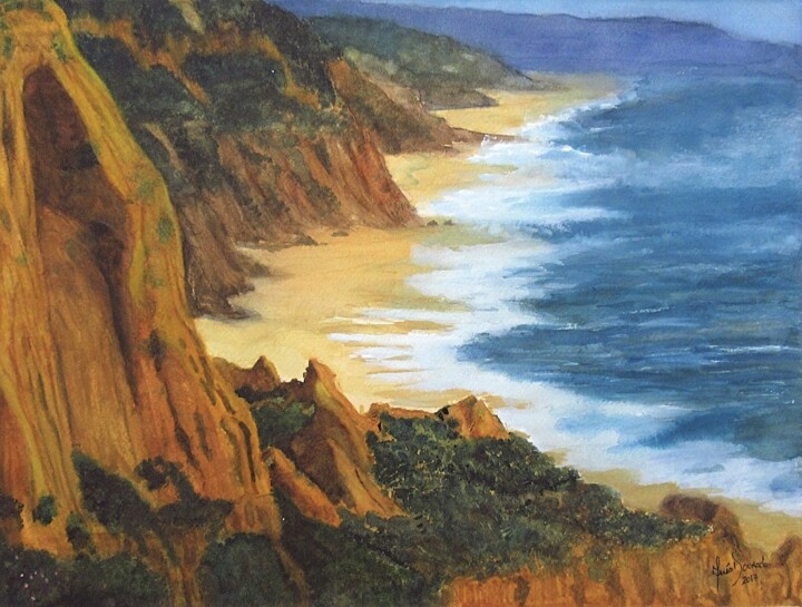 Painting titled "Praia de Vale Furad…" by Inês Dourado, Original Artwork, Watercolor