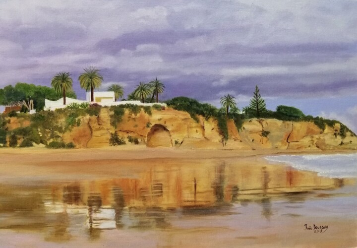 Pittura intitolato "Reflexos na Praia d…" da Inês Dourado, Opera d'arte originale, Olio
