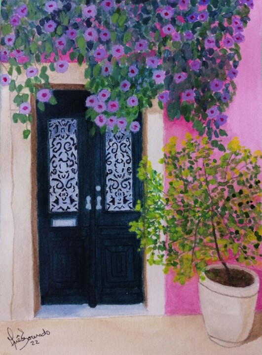 Painting titled "Porta florida, Tavi…" by Inês Dourado, Original Artwork, Watercolor